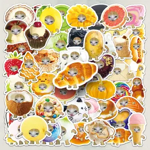 Cartoon Cat Pattern Sticker, 50pcs Cute Cartoon Decorative Sticker, DIY Decals for Phone Case, Computer, Bag, Water Cup, Scrapbook