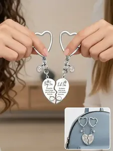 Heart Keychain Set for Big Sister Little Sister, Matching Key Ring, Stainless Steel Decorative Key Chain, Birthday Gift, 2 Piece Set