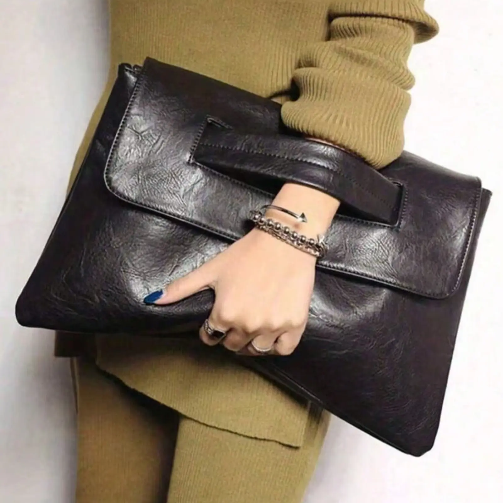 Women's Retro PU Leather Elegant Clutch Bag - High-Capacity Envelope Clutch, Luxury Wristlet Purse, Square Wallet for Brides, Party Occasions