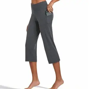 baleaf Yoga Pants for Women Capris High Waist Leggings with Pockets Wide Leg Exercise Workout Crop Straight Open Bottom