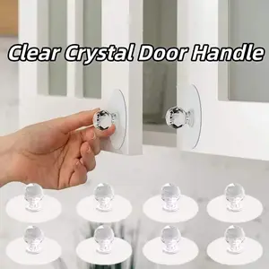 10PCS Clear Crystal Cabinet Knobs, No-Drill Self-Adhesive Handles with Hook, Multi-Functional Design for Cabinets, Drawers, Wardrobes & Glass Doors, Closet Door Knobs