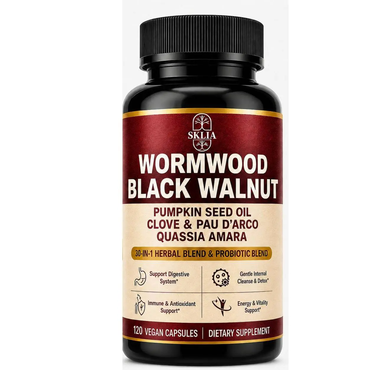 30-in-1 Liposomal Wormwood Black Walnut Clove Cleanse Capsules 1815mg 120CT | Gut Cleanse & Digestive Support, Clove, Pumpkin Seed Oil, Garlic, Quassia Amara, 10X Concentrated, Vegan
