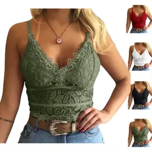 Imily Bela Women's Soft Casual Lace Crochet Spaghetti Strap Cami Crop Top Camisole
