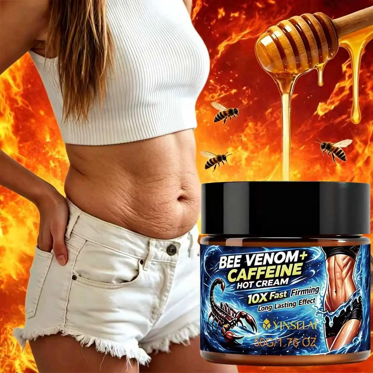 10x Faster Firming & Long-Lasting Effect, Natural Bee Venom & Caffeine, Deep Firming Cream for Abdomen, Waist, Legs, Moisturizing Body Care, Firming Belly Cream