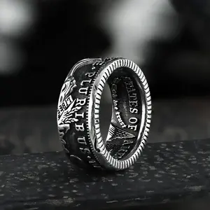 GTHIC 1896 Morgan Dollar Pattern Alloy Ring for Birthday Father's Day Gift Size 7-13 Durability
