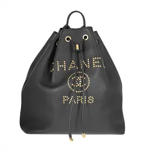 Pre-owned CHANEL Caviar Backpacks Studded Deauville Backpack Large Black