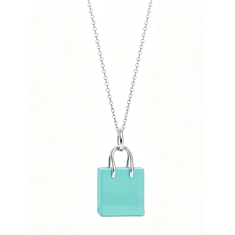 Blue Enamel Gift Bag Fashion Necklace, Dainty Clavicle Chain Jewelry, Clavicular Necklace, Dainty Minimalist Design, Birthday