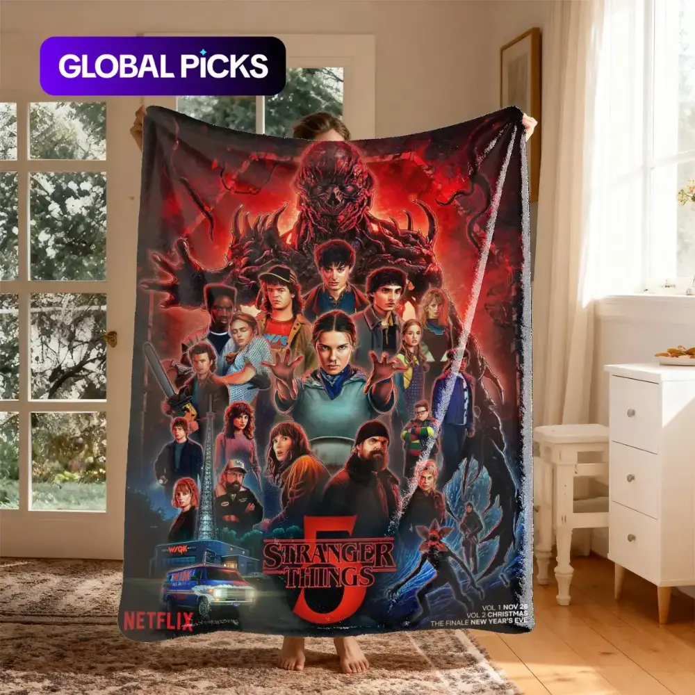 Stranger Things Season 5 Netflix Flannel Fabric Throw Blanket - Large, Soft, Lightweight, Warm All-Season - Home & Travel Use - Sci-Fi Style Decor Gift for Stranger Things Fans