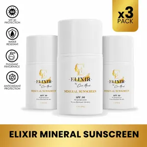 3 Pack of Coco March Elixir Mineral Sunscreen, Moisturizing Broad Spectrum SPF 50, Water Resistant UV Protection Non-Greasy Sunblock, 2.1 oz each
