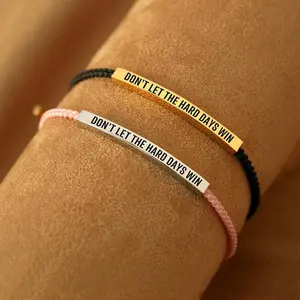 festival health fashion jewels well gift golden Don't Let The Hard Days Win Inspire Bracelet - Stainless Steel & 18k Gold Plated Braided Design with Engraved Message - Adjustable Up to 10"