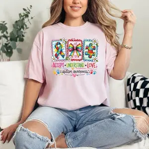 Accept•Understand•Love T-shirt Comfort Colors Summer Everyday Style Shirtsleeve casual comfortable super soft relaxed fit unisex Sizing womenswear Streetwear  vintage Crewneck Printed Loose Autism, Acceptance, Awareness, Inclusion, SpreadKindness