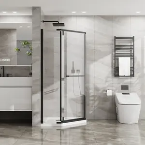 Hardware Goodyo Neo-Angle Frameless Shower Door 36 in.D x 36 in.W x 72 in.H Corner Shower Enclosure with Clear SGCC Tempered Glass Pivot Shower Door in Matte Black Finish