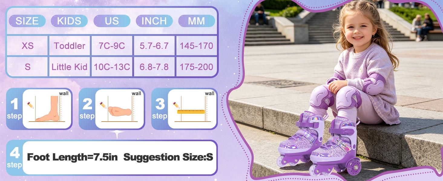 Tri-Wheel Roller Skates for Beginner Kids, 4-Size Adjustable Skates with Triple Lock-Up System for Indoor & Outdoor Play