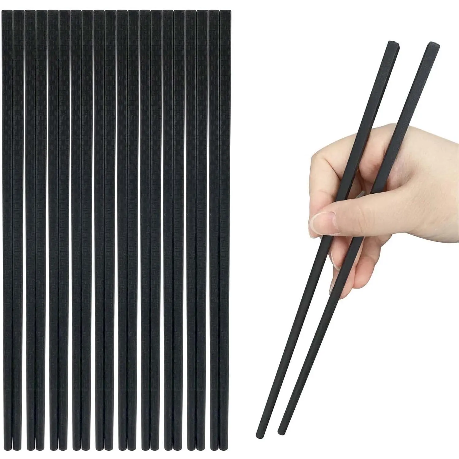 10 Pairs Fiberglass Chopsticks,  Chopsticks, 9.3 inches Dishwasher Safe, Non-Slip, Black