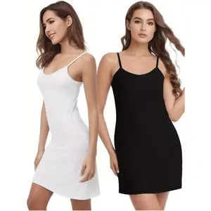 2 Packs Slip Dress, Spaghetti Strap Dress For Women, Cami Halter Neck Tank Full Slip For Under Dresses