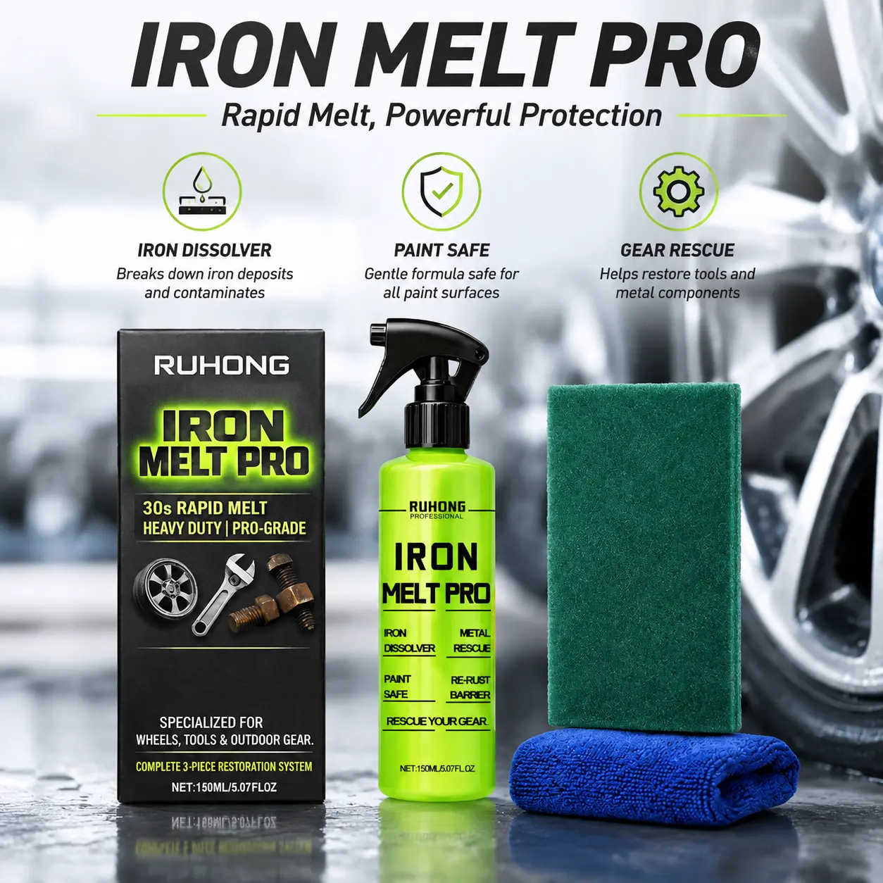 Rapid Iron Remover Spray Heavy Duty Rust Dissolver Paint Safe Brake Dust Cleaner for Car Wheels Tools Outdoor Gear Metal Restoration