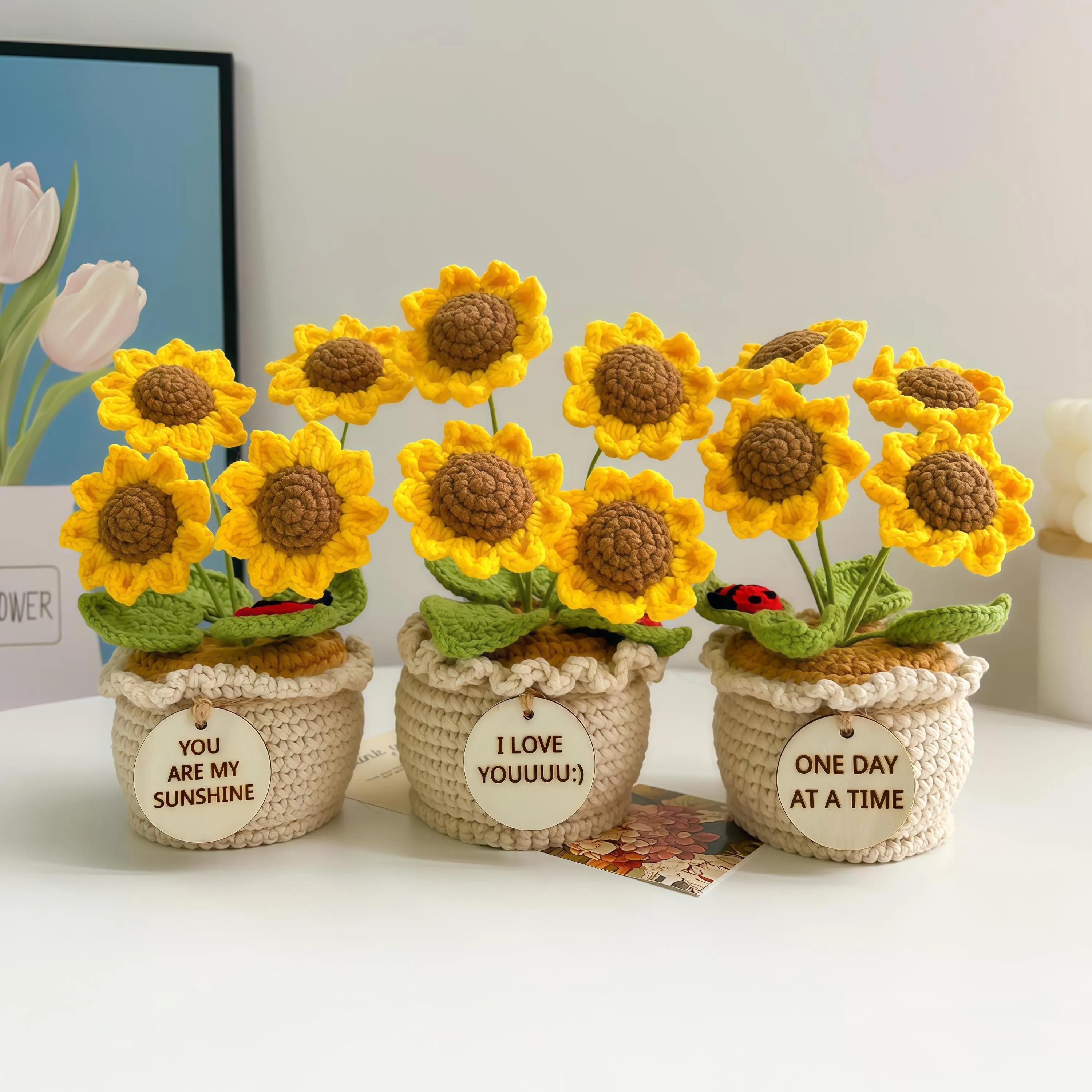Crochet Sunflower Plant, Sunflower in Pot, Home Decor, Encouragement Daily Positive Affirmations, Birthday, Christmas Gift, Gift for Her