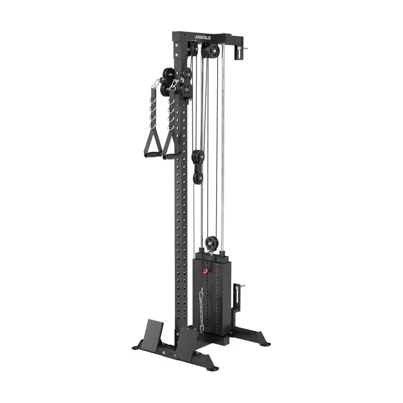 MIKOLO G5 Weight Stack Pulley Tower, 210LBS Dual Cable Machine, 1:1/2:1 Ratio Wall Mounted Lat Tower with 33 Positions, Home Gym Back/Arm/Chest Workout Station