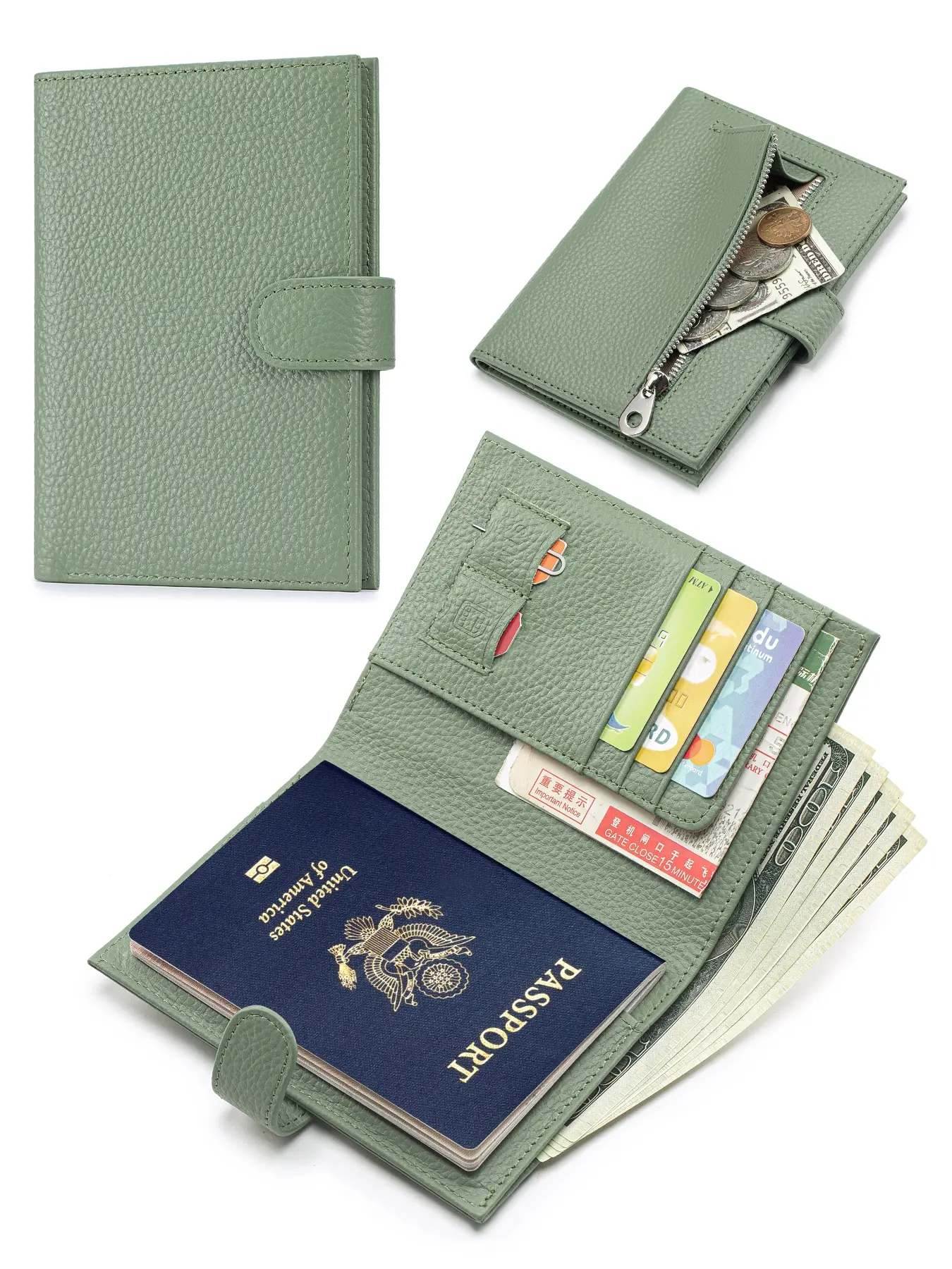 RFID Passport Holder Travel Wallet for Women, Leather Passport Cover Wallet with Card Holders SIM Slots,Zippered Coins Pocket and Cash Slot Slim Compact Travel Wallet Travel Document Holder Travel Accessories Travel Essentials