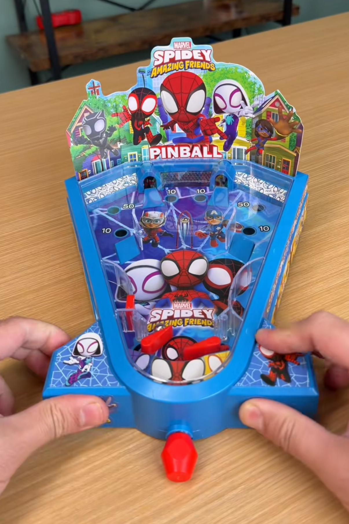 Marvel Mini Tabletop Pinball - Spidey and his Amazing Friends | Stitch | Transformers | Spider-Man with Working Paddles & Launcher Interactive Kids Toy