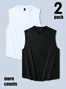 Men's Loose-Fit Sleeveless Tank Top Set, Basic Plain Style, Versatile Inner Layer, Casual Summer Wear, Modern Men's Essential, Breathable
