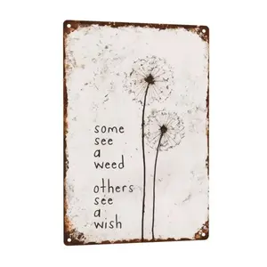 8x12in Metal Charming Dandelion Wishing Decorative Plaque, Wall Art Plaque for Wall & Living Room Room Decor Accents