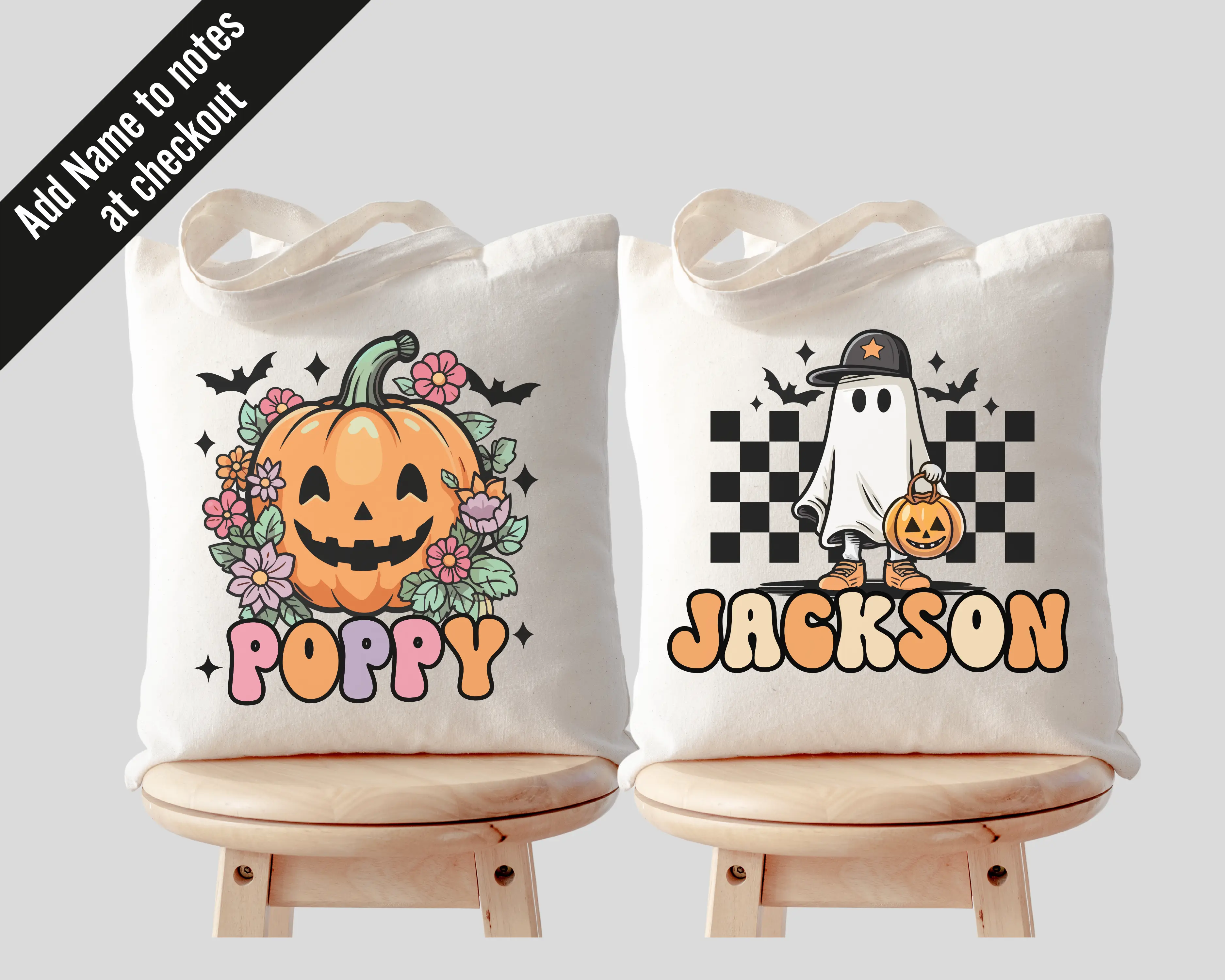 Custom Kids Halloween Cotton Canvas Tote Bag