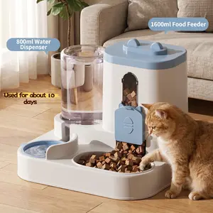 Automatic Cat Feeder and Water Dispenser Set, 2-in-1 Gravity Food Bowl Station for Small Medium Cats Dogs Puppy Kitten Rabbits, Auto Feeding Supplies