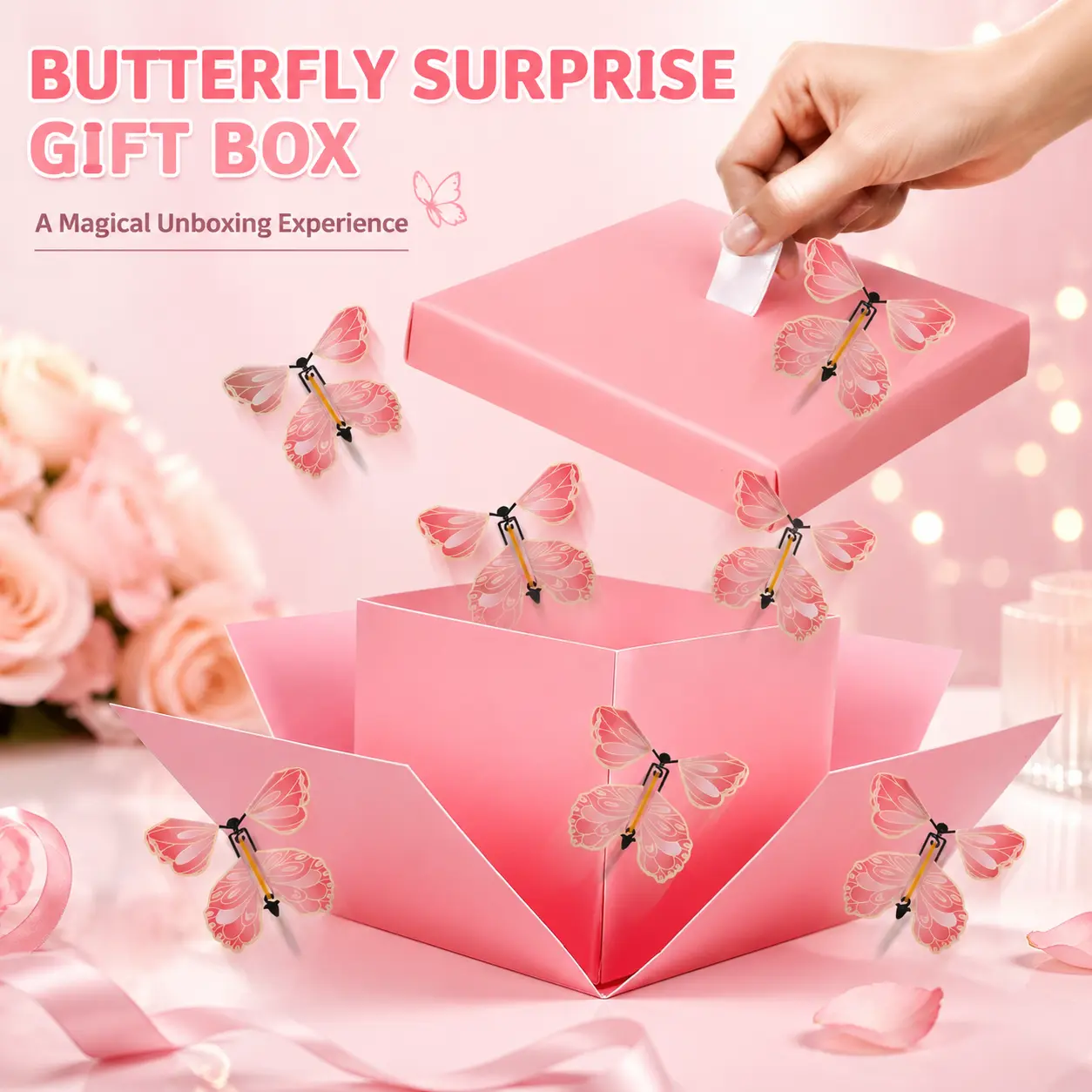 Butterfly-Themed Pink Gift Box – Decorative Surprise Box for Birthday, Valentine's Day, Wedding, Anniversary & Christmas, Elegant Gift for Mom