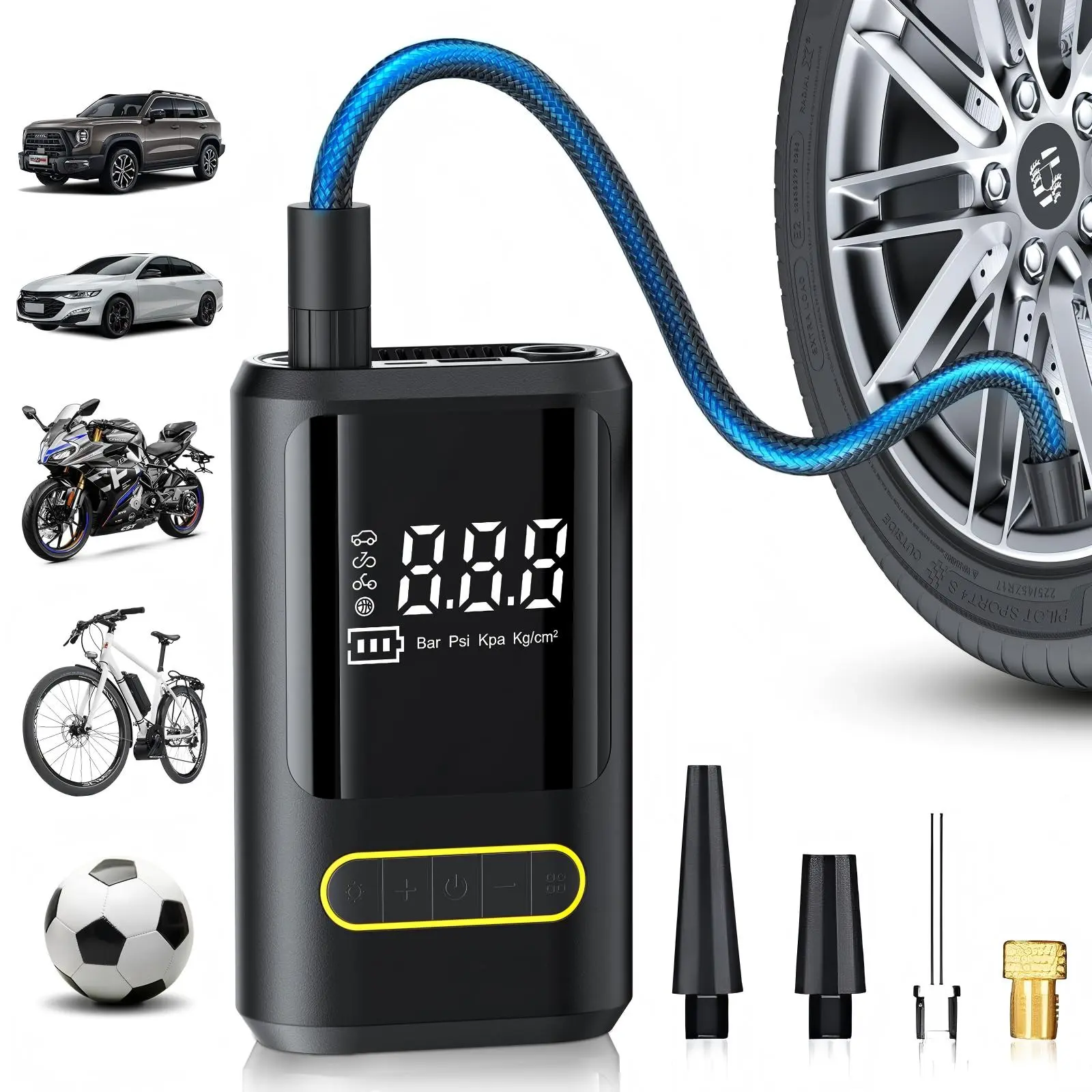 Black Friday! Portable Air Compressor Car Tire Inflator with 150 PSI, 3X Fast Inflation, 4000mAh Battery, Digital Gauge, LED Light, Easy to Use - Ideal for Balls，Car, Motorcycle, and Bike Tyres - Car Emergency Tools!