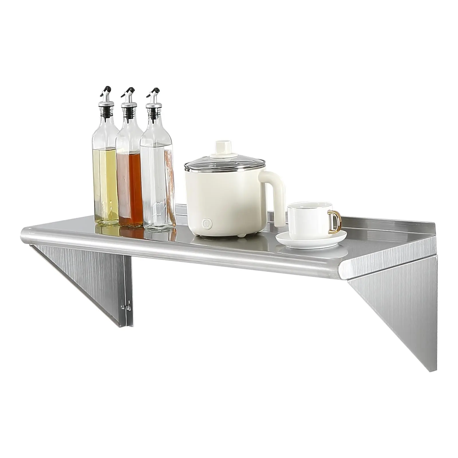 【Summerfinds】VEVOR 12" x 36" Stainless Steel Shelf, Wall Mounted Floating Shelving with Brackets, 250 lbs Load Capacity Commercial Shelves, Heavy Duty Storage Rack for Restaurant, Kitchen, Bar, Home, and Hotel Organiser Smooth