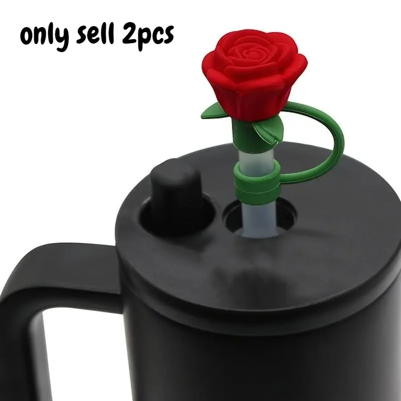 2pcs Rose straw top, cartoon sports cup lid, Coffee Cup Lids, dust-proof drink accessories.