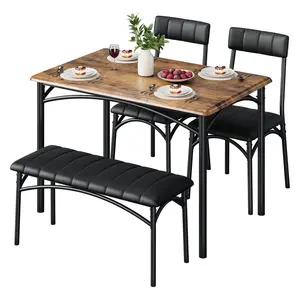 Garvee 5-Piece Dining Table Set for 4 with Rectangular Table Upholstered Chairs & Bench Rustic Gray Brown Finishes Durable MDF & Steel Frame