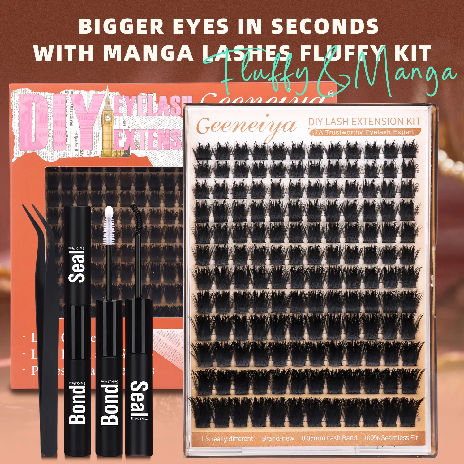 Geeneiya Rime Spiky Manga Lash Clusters Kit | Wispy Anime DIY Eyelash Extensions | Soft Feathered Spikes Eyelashes Clusters Kit with Bond &Seal And Tweezer Lashes Makeup Cosmetic DealsForYouDays