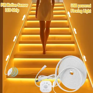 Motion Sensor Light Indoor Under Bed Lights Under Cabinet Lights, Motion Activated Led Light Strip for Bedroom, Warm White LED Closet Light Motion Sensored Under Cabinet Lighting PIR Motion Sensor USB Powered Flowing Light