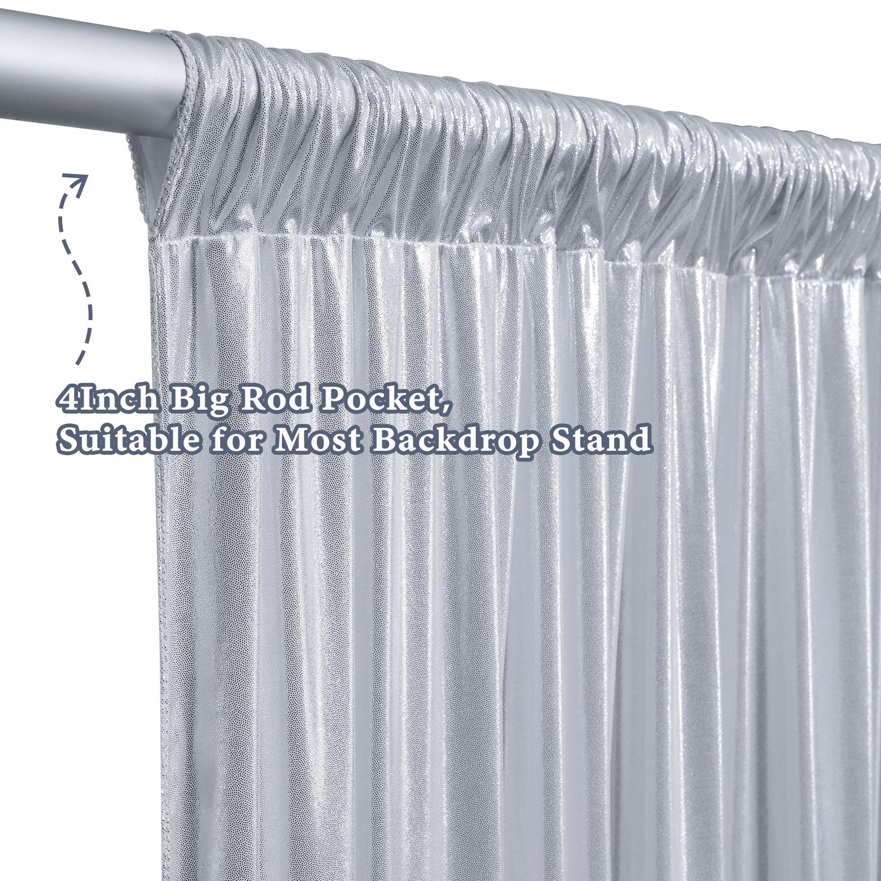 Silver Sequin Backdrop Curtain, 2 Panels 5x10FT Polyester Fabric Drapes with Shimmer Effect for Wedding Decor, Event Photography, Two Panels