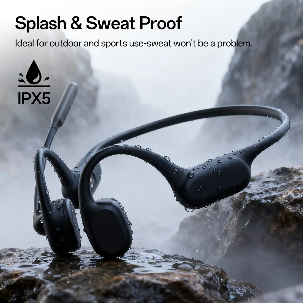 RigEars Bluetooth Bone Conduction Headset with Mic, For Trucker Drivers, IPX5 Waterproof, Open Ear Wireless Headphones with 5.3 Bluetooth, Bilateral stereo,  Fully encapsulated silicone for Driving/Online Meeting work