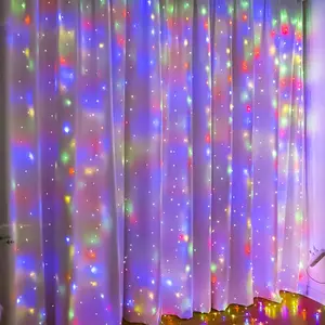 300 LED Multicolor Curtain Fairy Lights with Remote, 8 Modes 9.8  9.8 Ft  USB Plug in Copper Wire Lights for Bedroom Window Chrismas Wedding Party