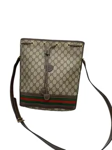 Pre-owned GUCCI GG Supreme Web Stripe Drawstring Bucket Crossbody Bag/BB04608018/8018