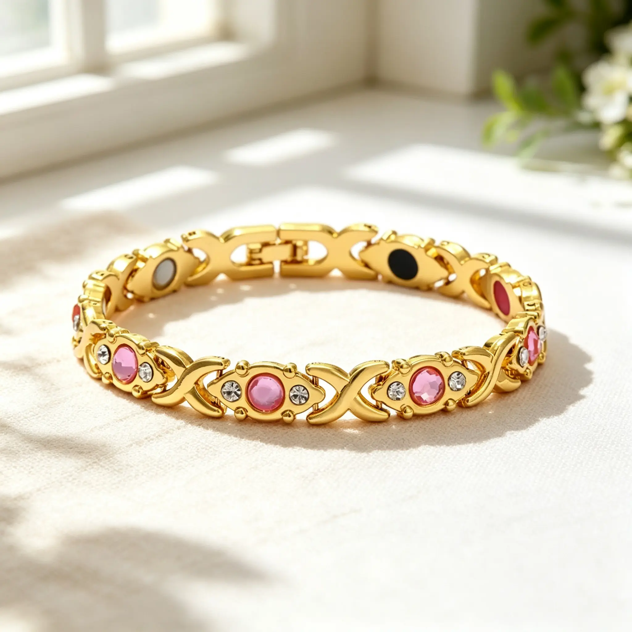 Energy Magnet Bracelet for Women, Magnetic Bracelet, Eco-Friendly Alloy Bracelet with Sparkling Rhinestones, Ladies' Wristband for Women, Ideal Gift