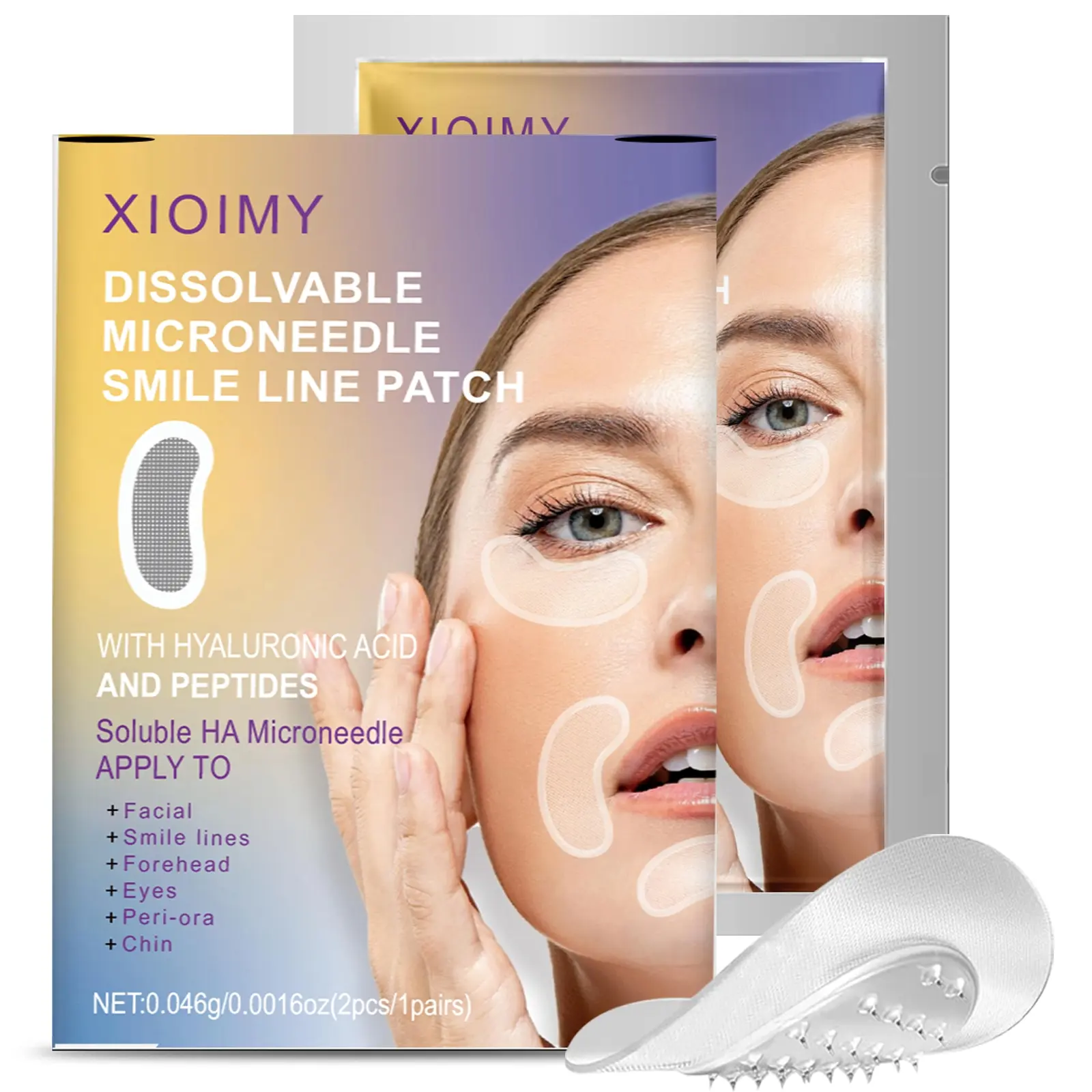 2pcs Hyaluronic Acid & Peptide Microneedle Face Patches, for Facial Lines, Chin, Lip Area, Eyes, Softening & Brightening Skin, Skin Care