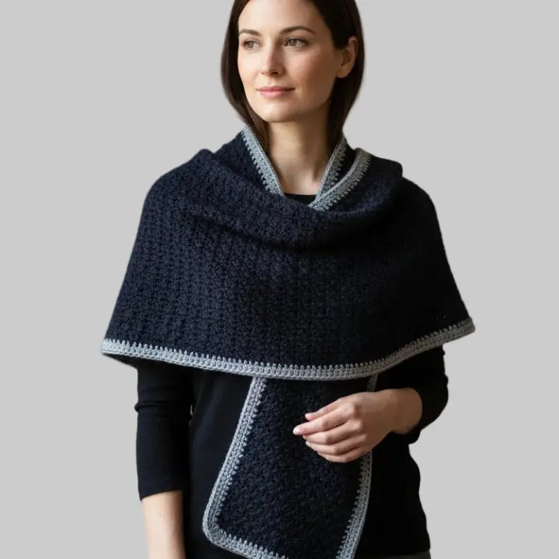 Handmade Crochet Unisex Oversized Wrap-Shawl - Classic, Elegant, Eco-Friendly, Neutral Palette, 10in Width, 92in Long Length, Versatile Fashion Accessory for Layering Over Blouses, Dresses, Casual, 10 Inches Width, 92 Inches Length, Evening, Layering Over