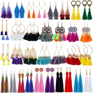 18-32 Pairs Tassel Earrings Set with Colorful Tassel Long Layered Dangle Hoop Tiered Thread Earrings Set for Women  Fashion and Valentine Birthday Party