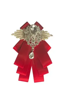 Elegant Red Cotton Bow Tie with Rhinestone Crystal Center Adjustable Strap for Men & Women Perfect for Weddings & Parties