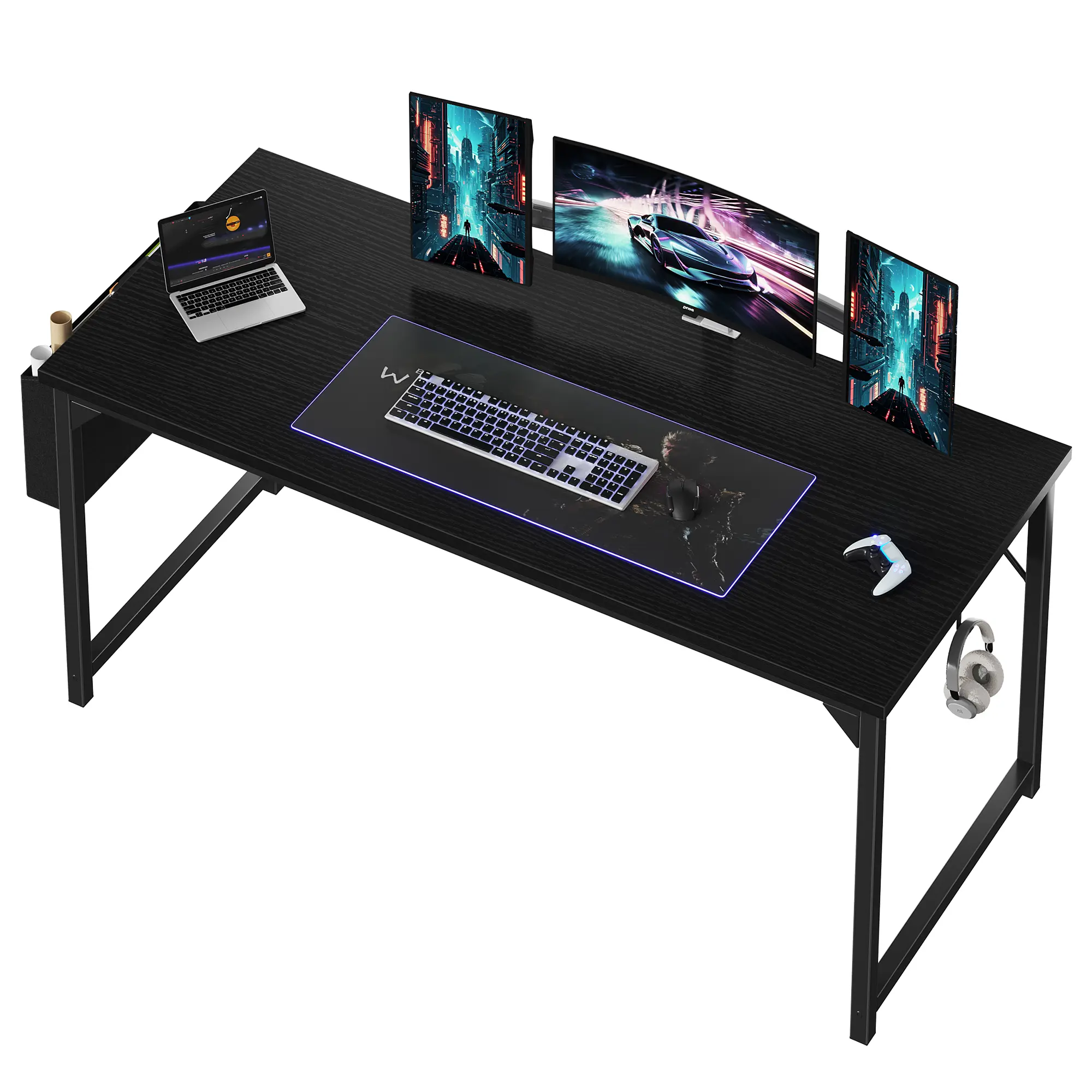 DUMOS Compact Multi Functional Desk - Home Office Furniture, Armless Reinforced Space-Saving Workstation with Storage Bag, Headphone Hook, Simple Setup for Small Spaces & Desk for Bedroom