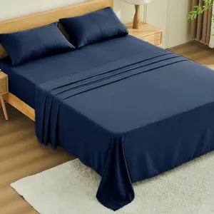 Cooling Bamboo Sheets Set, Soft & Breathable Bamboo Bed Sheets with Flat Sheet, Deep Pocket Fitted Sheet & Pillowcase(s), Silky Cooling Sheets for Hot Sleepers