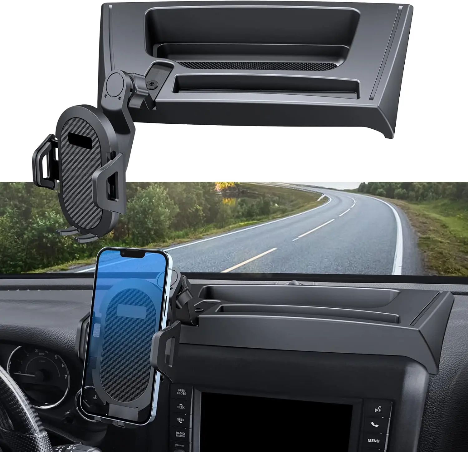 Upgraded Phone Mount for Jeep Wrangler JK JKU 2018 2017 2016 2015 2014 2013 2012 2011, Dash Multi-Mount Phone Holder Kit w/Storage Tray Interior Accessories Clip-On  phone  holder porte telefono para carro, Cell Phone Car Mount