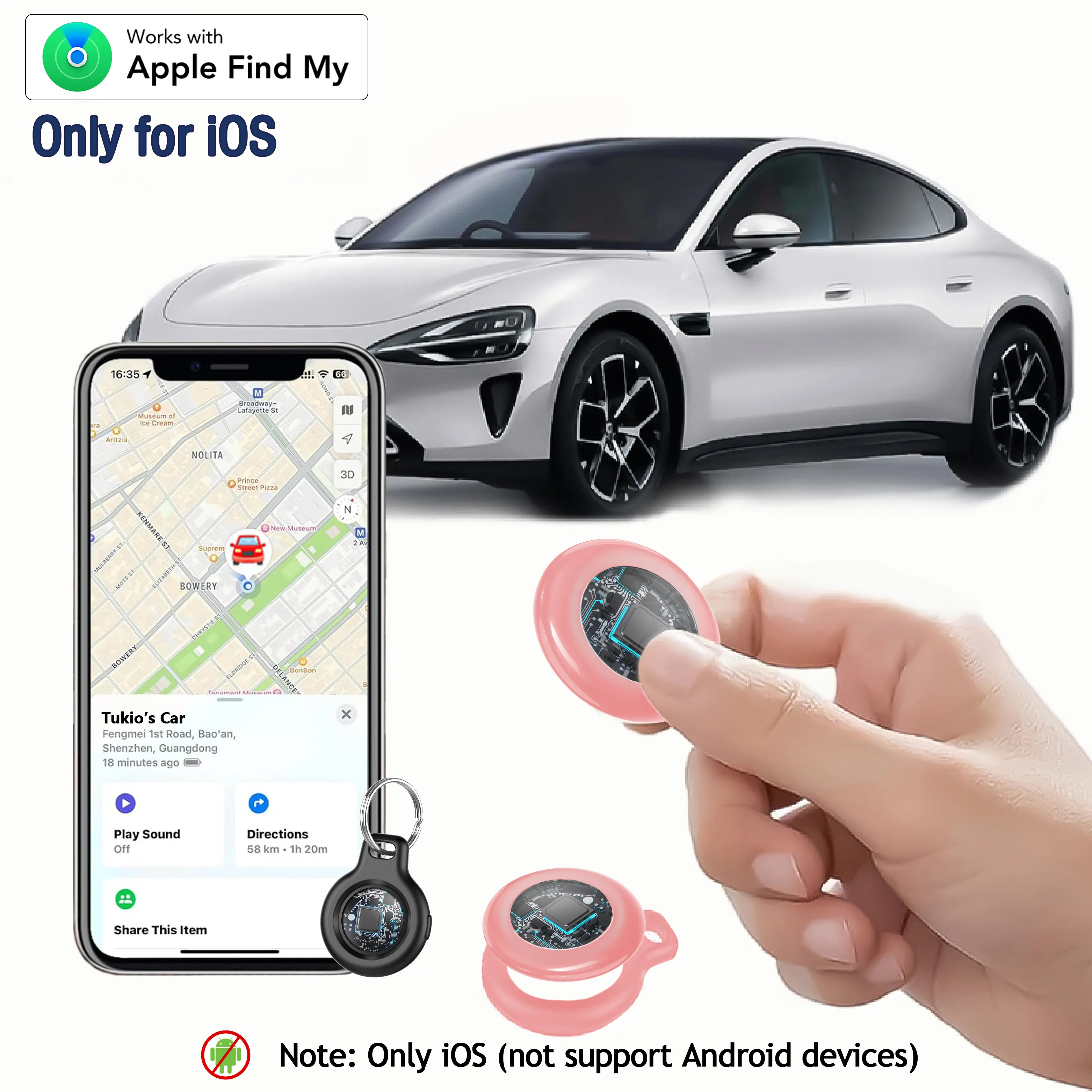 [Free Deliver] Tukio GPS Tracker(iOS Only) Lucid Tag for Cars & Pets - Mini Clear Design, Weatherproof Case, Anti-Lost Device, Works with Apple Find My (iOS Only), No Monthly Fees, IP67 Waterproof, Replaceable Battery Remote