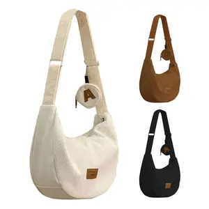 Women's Large Capacity Corduroy Shoulder Bag Dumpling Crossbody Bag with Zipper Closure and Mini Coin Purse for Travel and Commuting