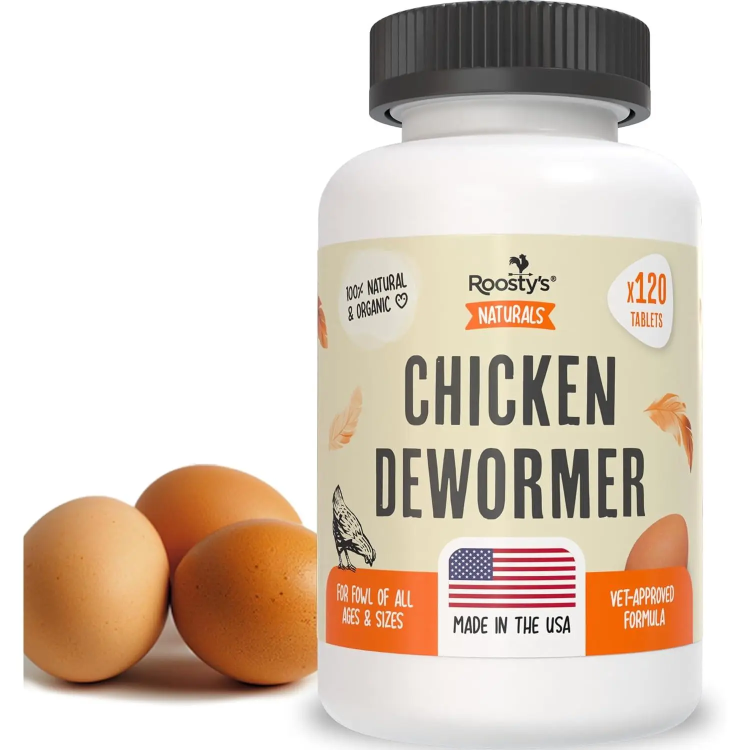 Roosty's Naturals De-Wormer for Chickens |   120 Count |   All-Natural Formula |   US-Made Chicken Wormer, Poultry De-Wormer |   Chicken Medicine Supplies to Relieve and Safeguard from Worms